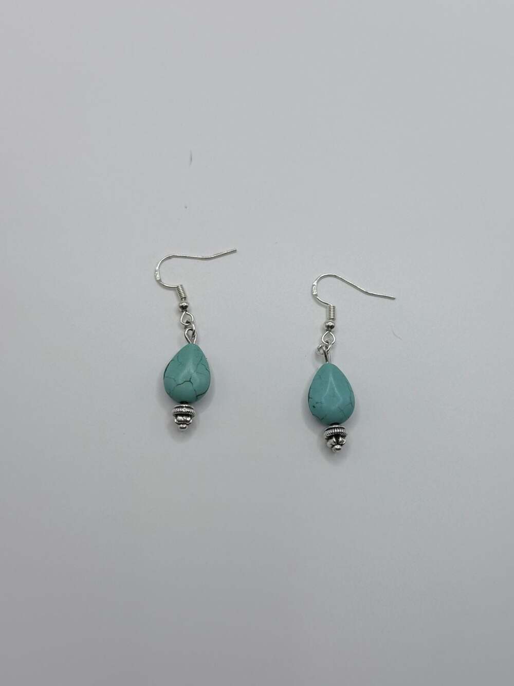 Turquoise Teardrop and Silver Beaded Dangle Earrings